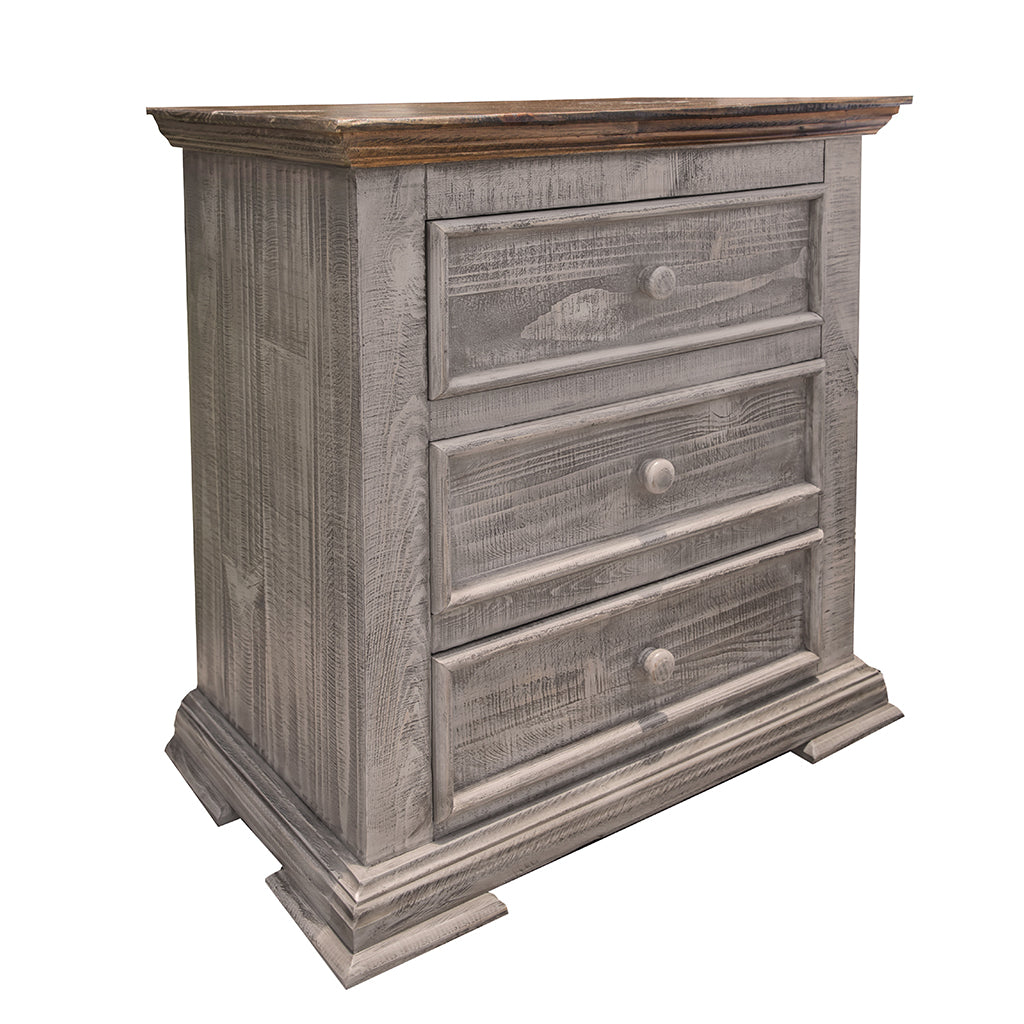 32" Gray Three Drawer Nightstand