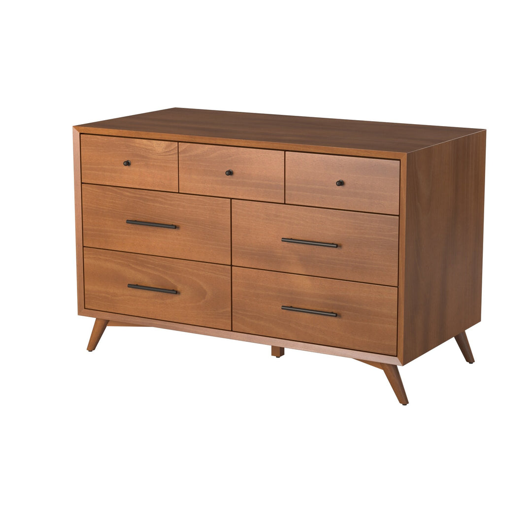 56" Brown Solid Wood Seven Drawer Double Dresser