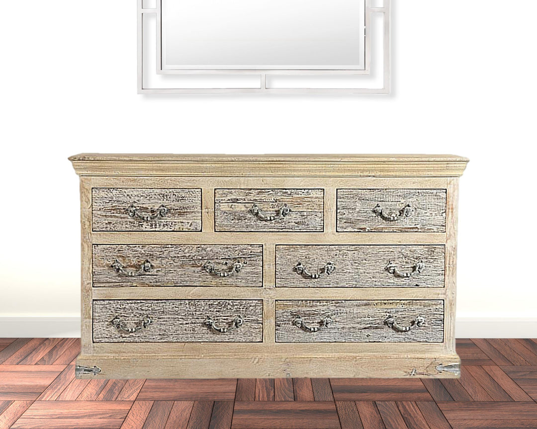 64" White Solid Wood Seven Drawer Double Dresser