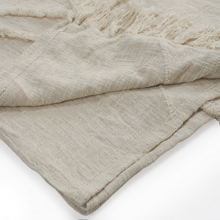 Ivory Woven Cotton Geometric Throw