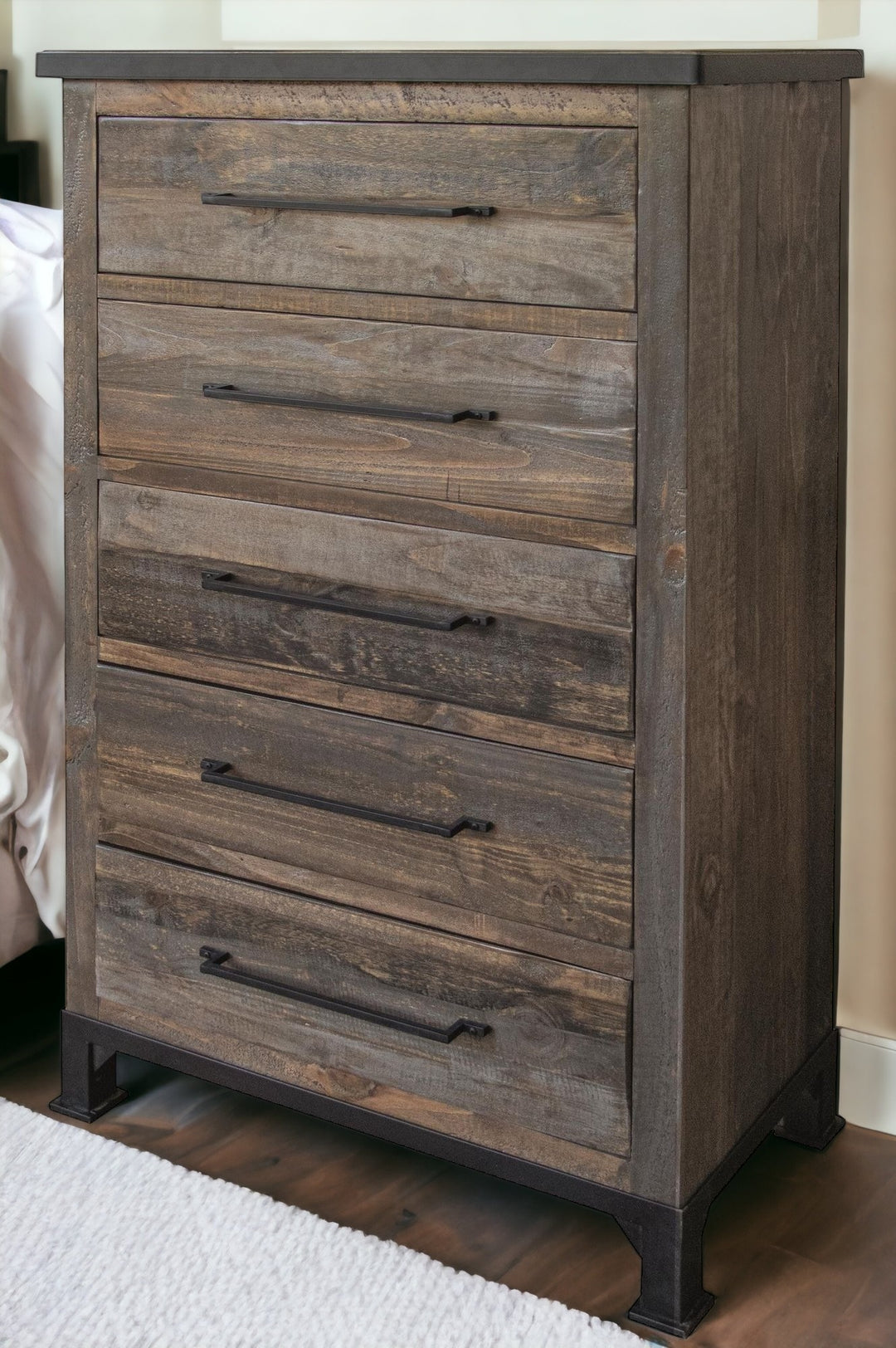 36" Gray Solid Wood Five Drawer Chest