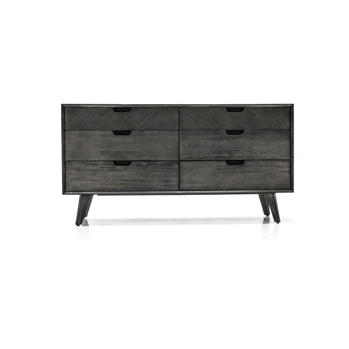 61" Gray Solid Wood Six Drawer Double Dresser