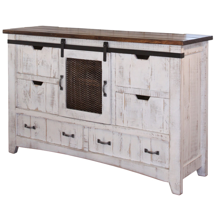 62" Antiqued White Solid Wood Six Drawer Triple Dresser