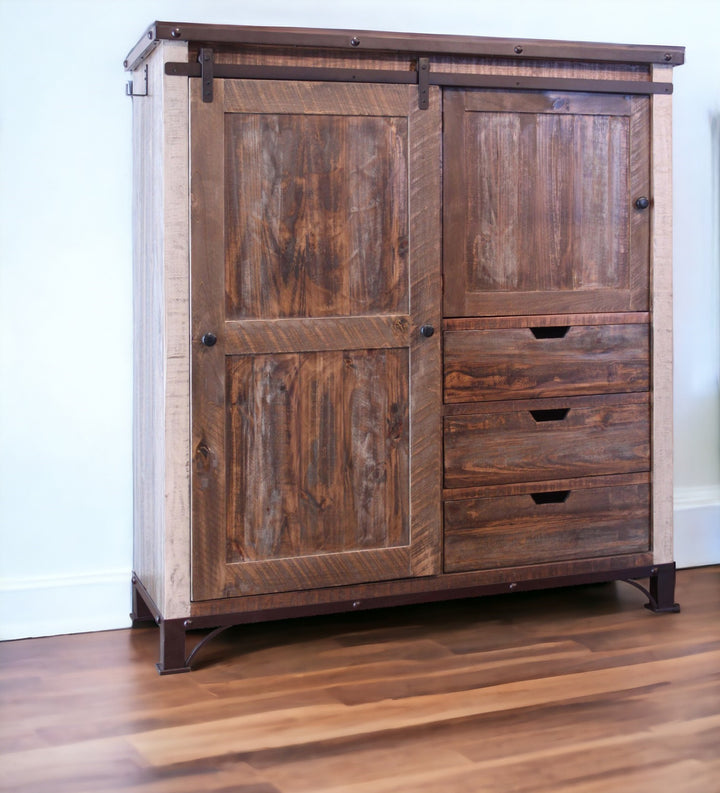 55" Brown Solid Wood Three Drawer Gentlemans Chest