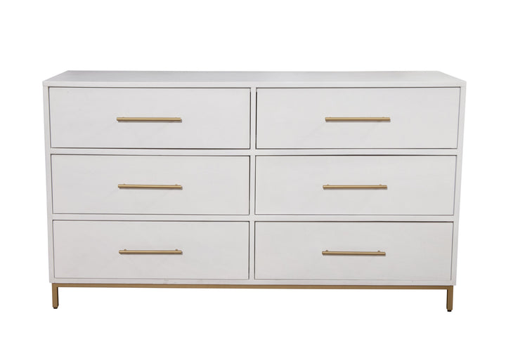 60" White Solid Wood Six Drawer Double Dresser