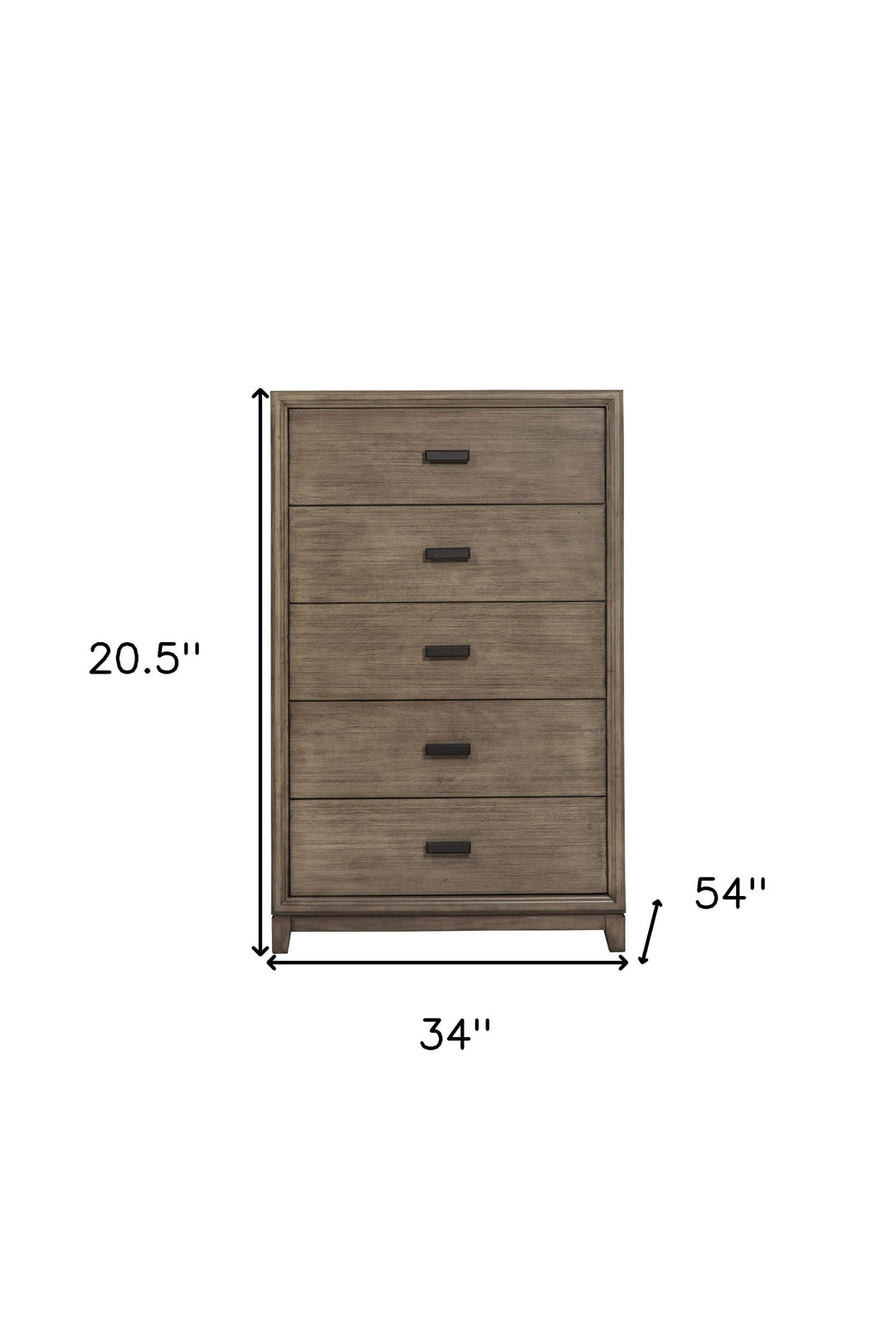 32" Gray Solid Wood Five Drawer Chest