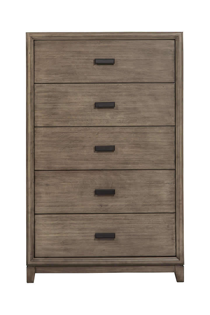 32" Gray Solid Wood Five Drawer Chest