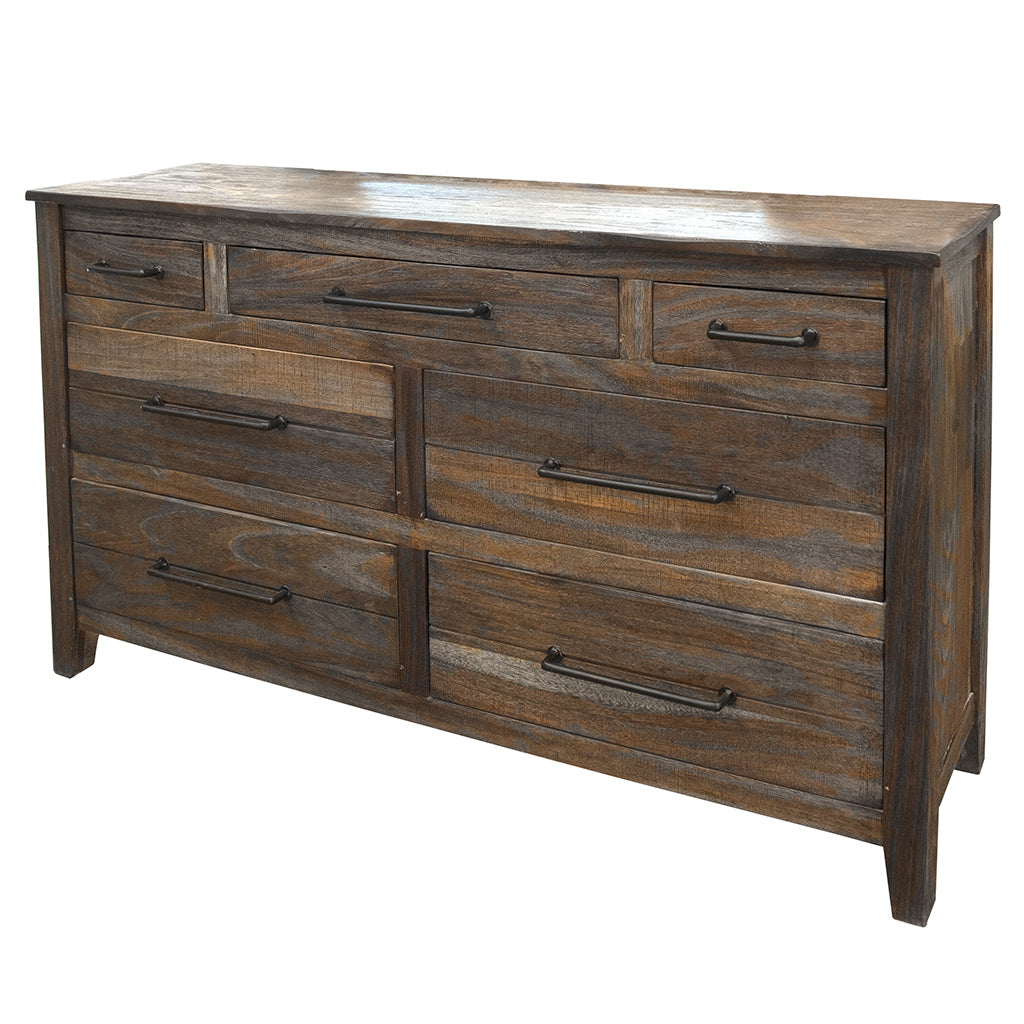 64" Natural Solid Wood Seven Drawer Double Dresser