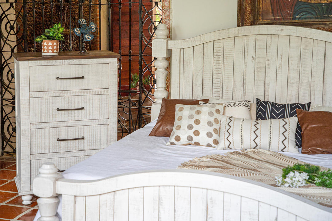 36" Brown and White Solid Wood Four Drawer Chest