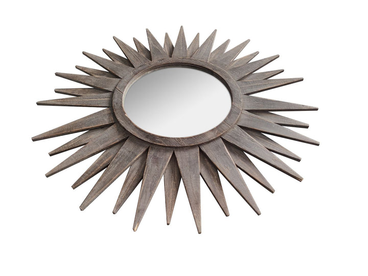 30" Brown Sunburst Wood Framed Accent Mirror