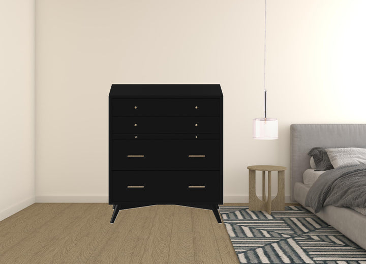 38" Black Solid Wood Four Drawer Chest