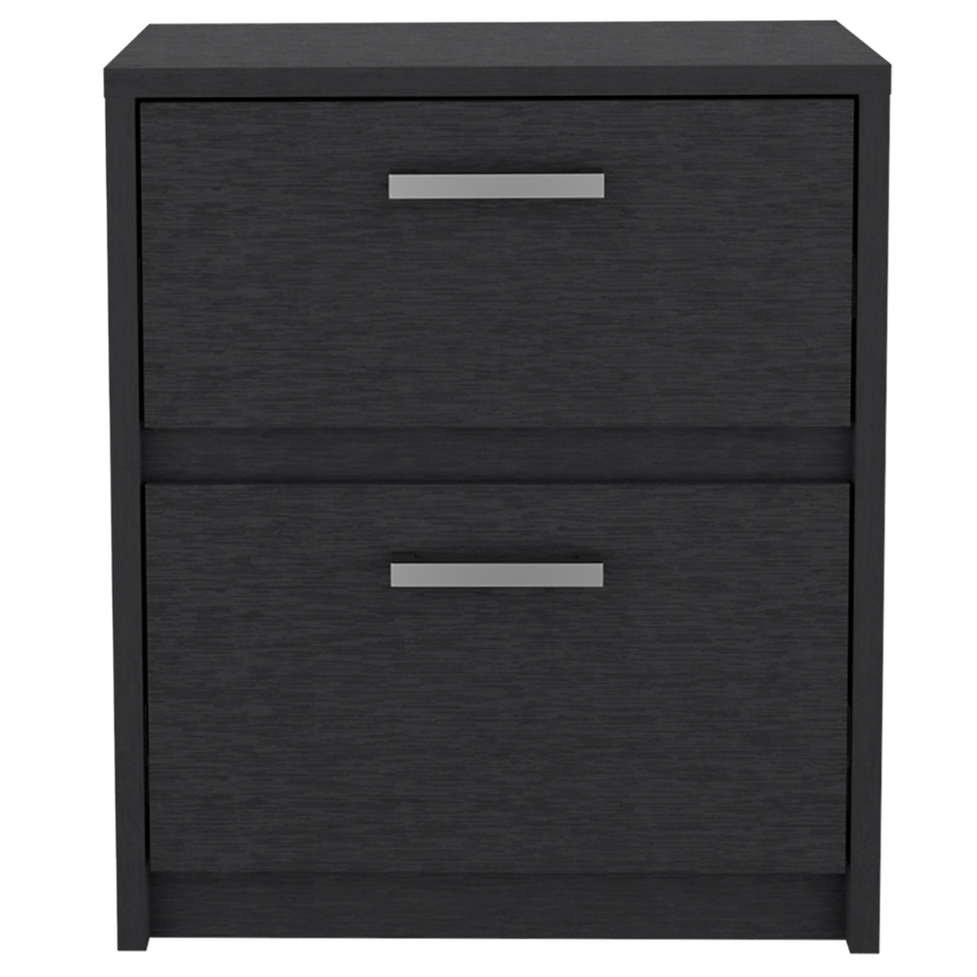 19" Black Two Drawer Faux Wood Nightstand