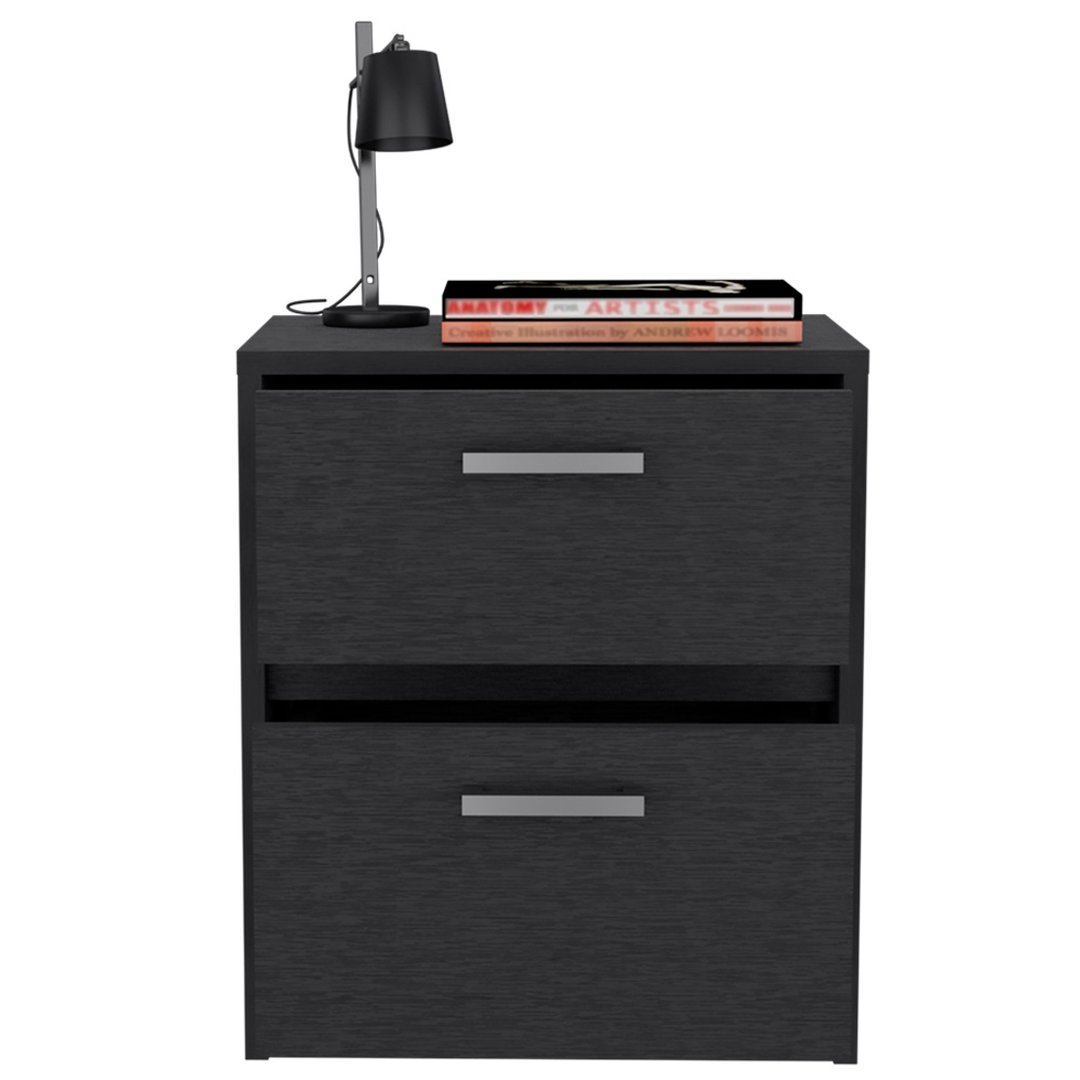 19" Black Two Drawer Faux Wood Nightstand