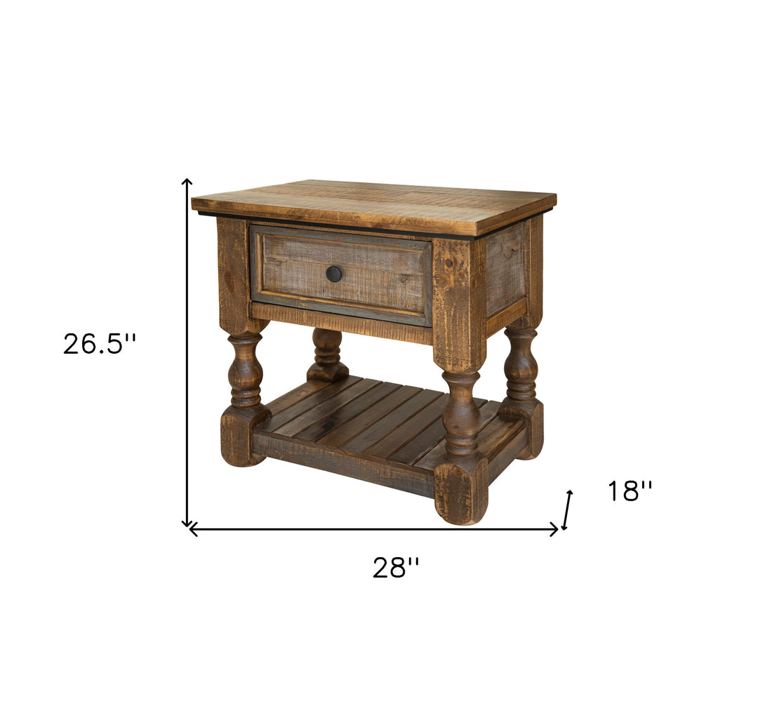 27" Brown One Drawer Nightstand