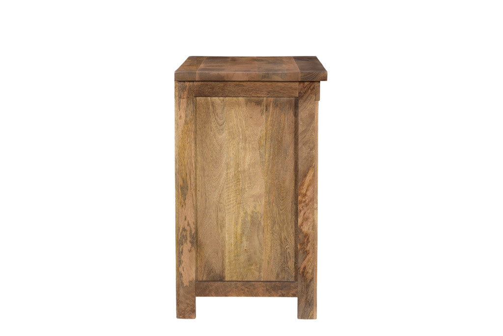 30" Brown Three Drawer Geometric Solid Wood Nightstand