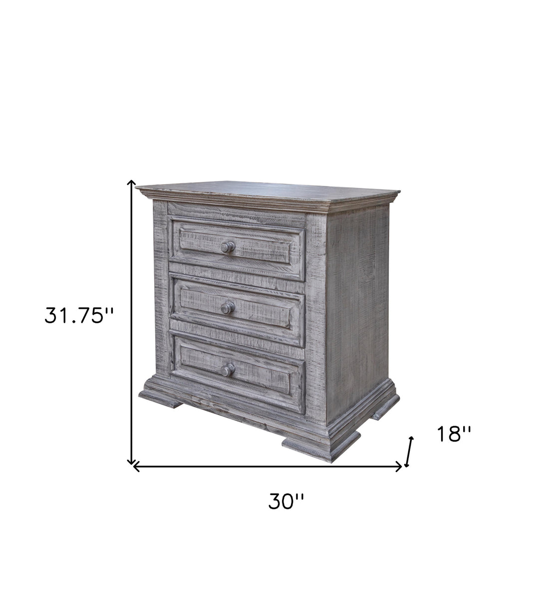 32" Gray Three Drawer Nightstand