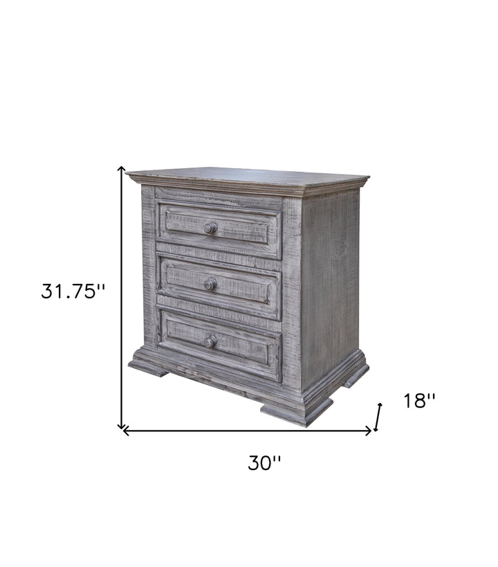 32" Gray Three Drawer Nightstand