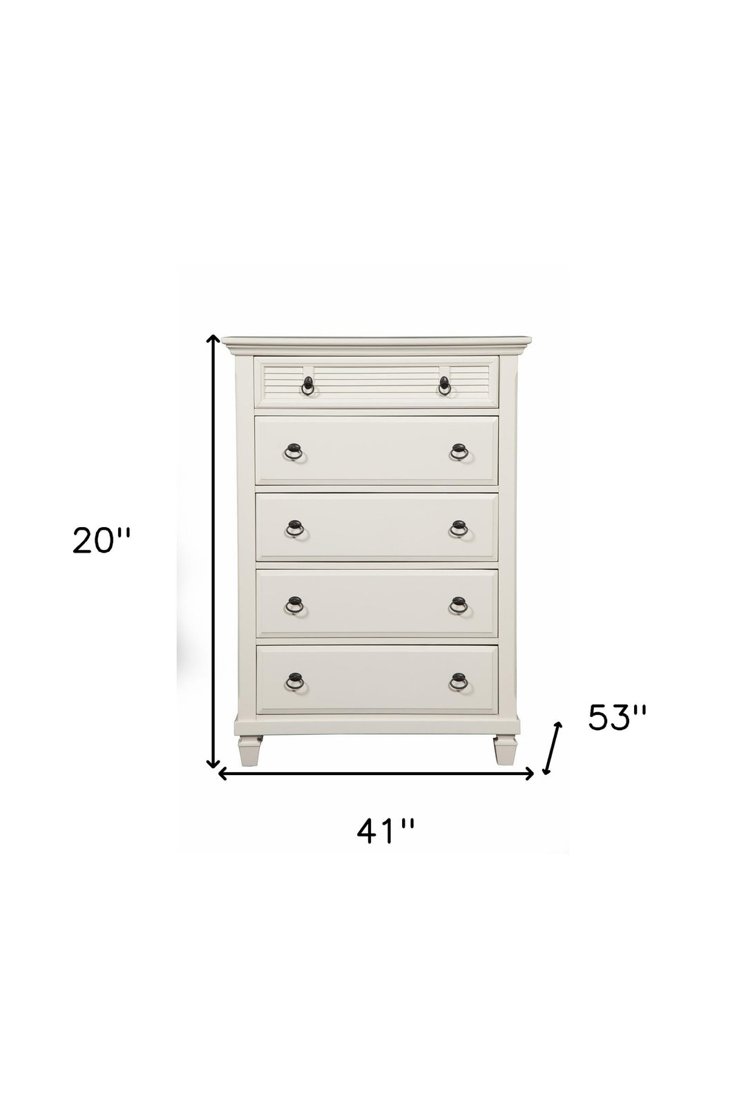 38" White Solid Wood Five Drawer Chest