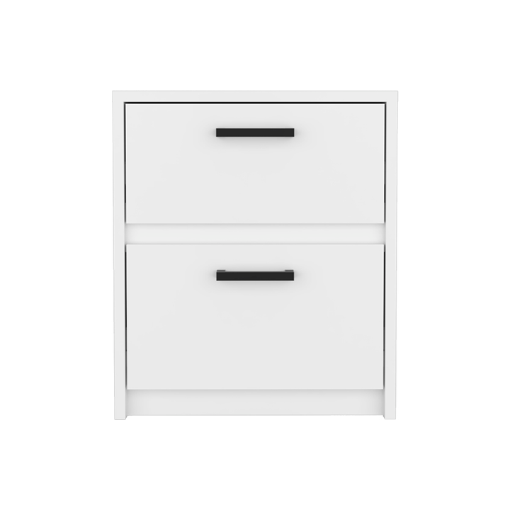 19" White Two Drawer Faux Wood Nightstand