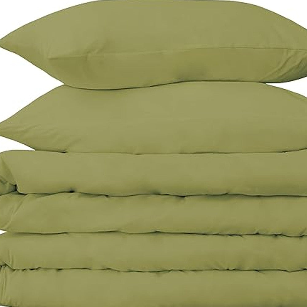 Olive Green Queen Cotton Blend 650 Thread Count Washable Duvet Cover Set