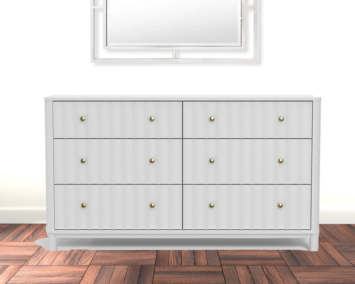 61" White Solid Wood Six Drawer Double Dresser