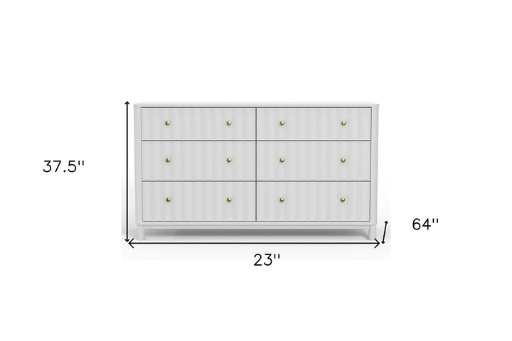 61" White Solid Wood Six Drawer Double Dresser