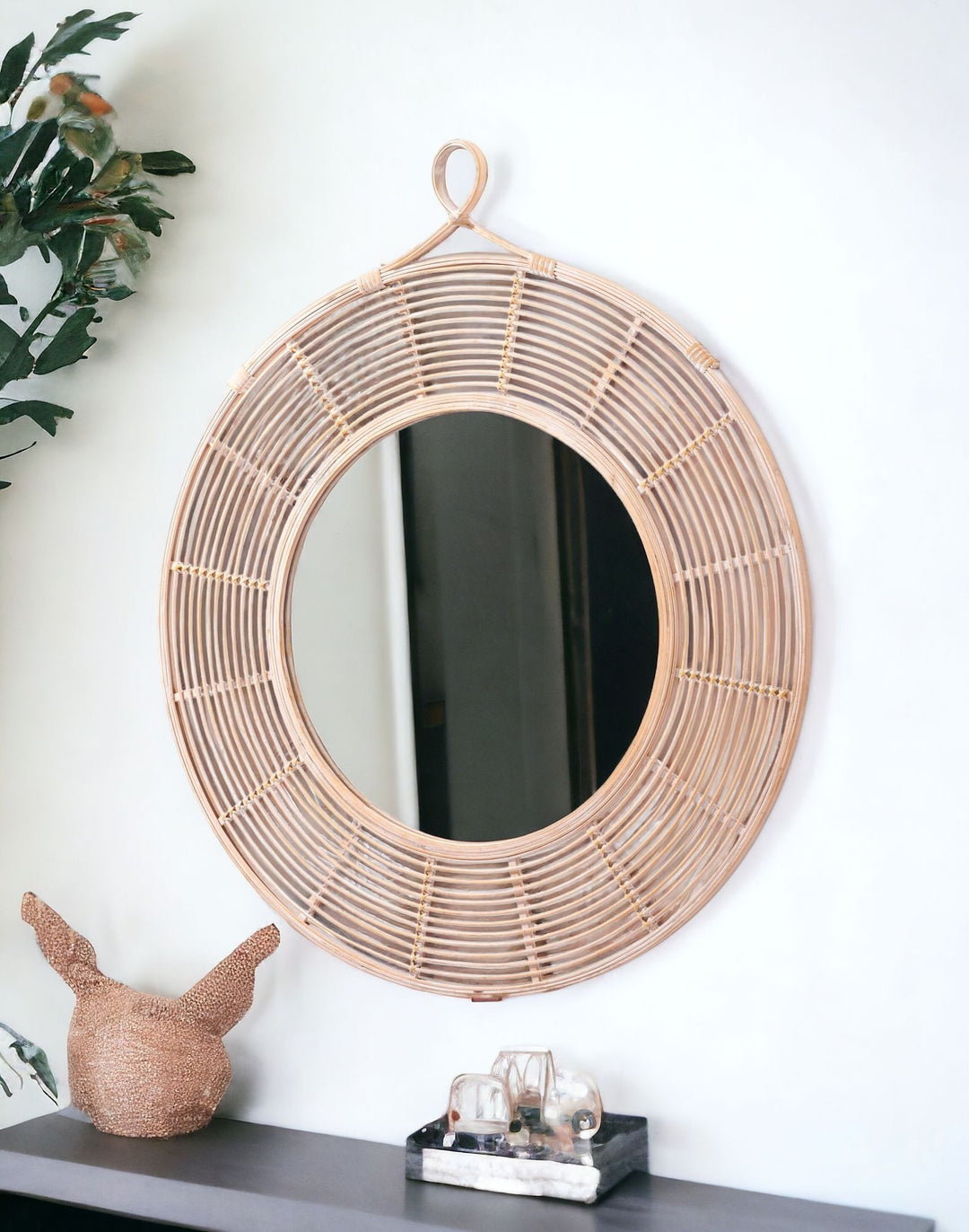 Natural Round Framed Accent Mirror