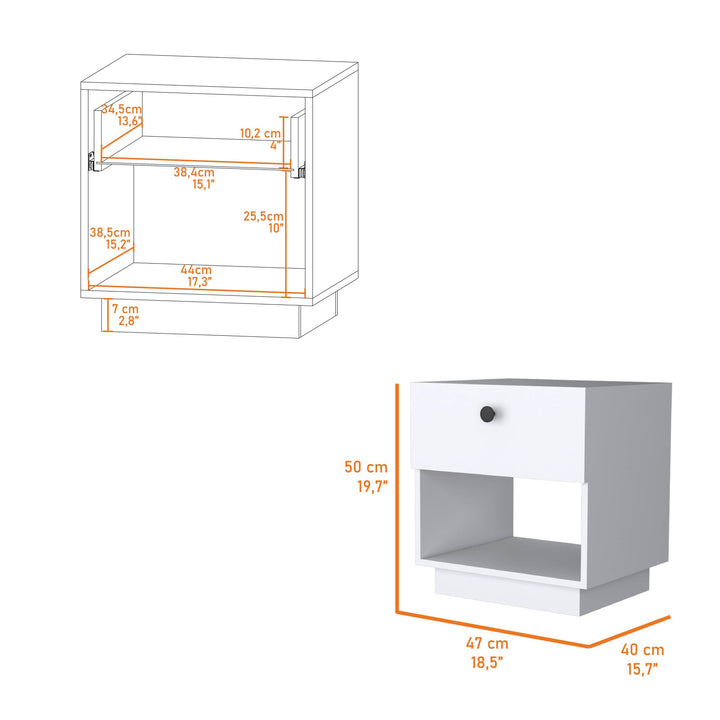 20" White One Drawer Nightstand With Integrated Tech