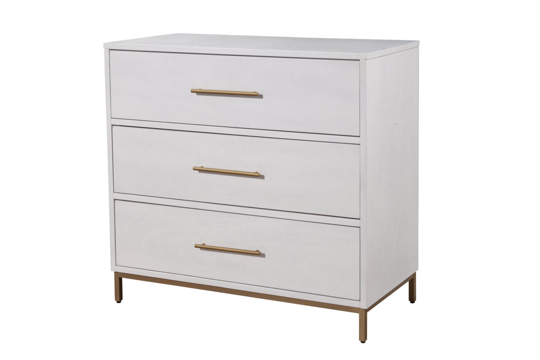 36" White Solid Wood Three Drawer Chest