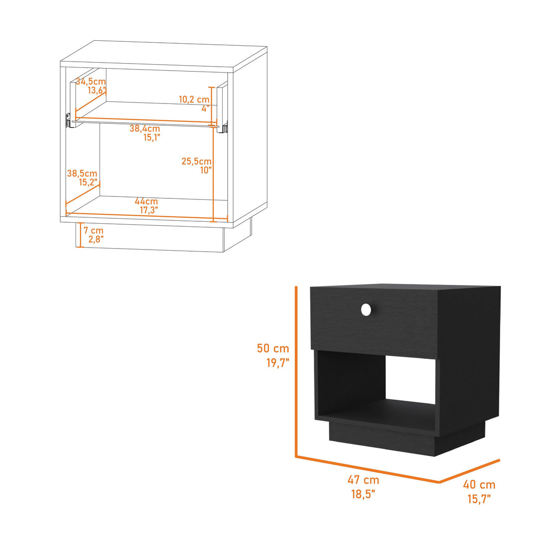 20" Black One Drawer Nightstand With Integrated Tech