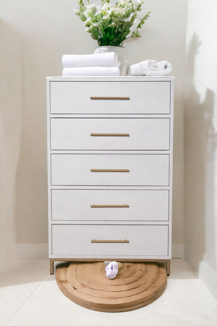 30" White Solid Wood Five Drawer Chest