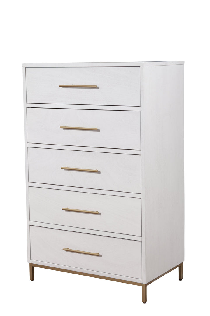 30" White Solid Wood Five Drawer Chest