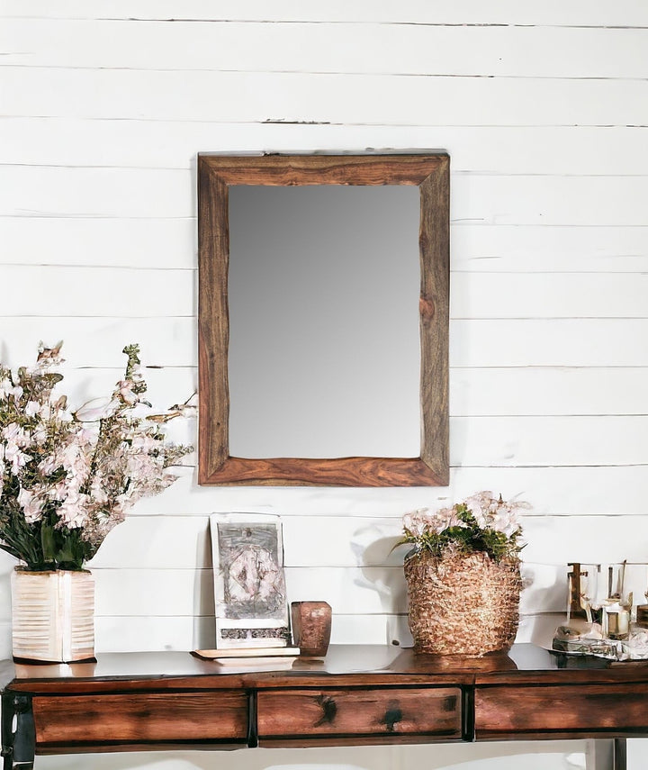 44" Dark Brown Solid Wood Framed Accent Mirror