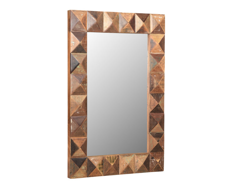 48" Brown Reclaimed Wood Geometric Faceted Framed Accent Mirror