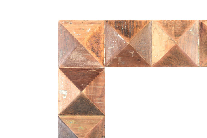 48" Brown Reclaimed Wood Geometric Faceted Framed Accent Mirror