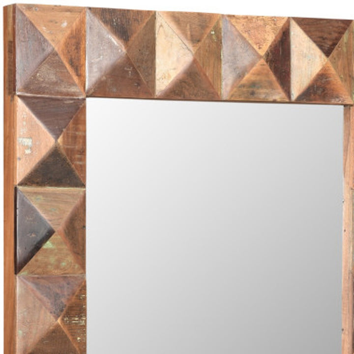 48" Brown Reclaimed Wood Geometric Faceted Framed Accent Mirror