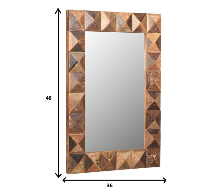 48" Brown Reclaimed Wood Geometric Faceted Framed Accent Mirror