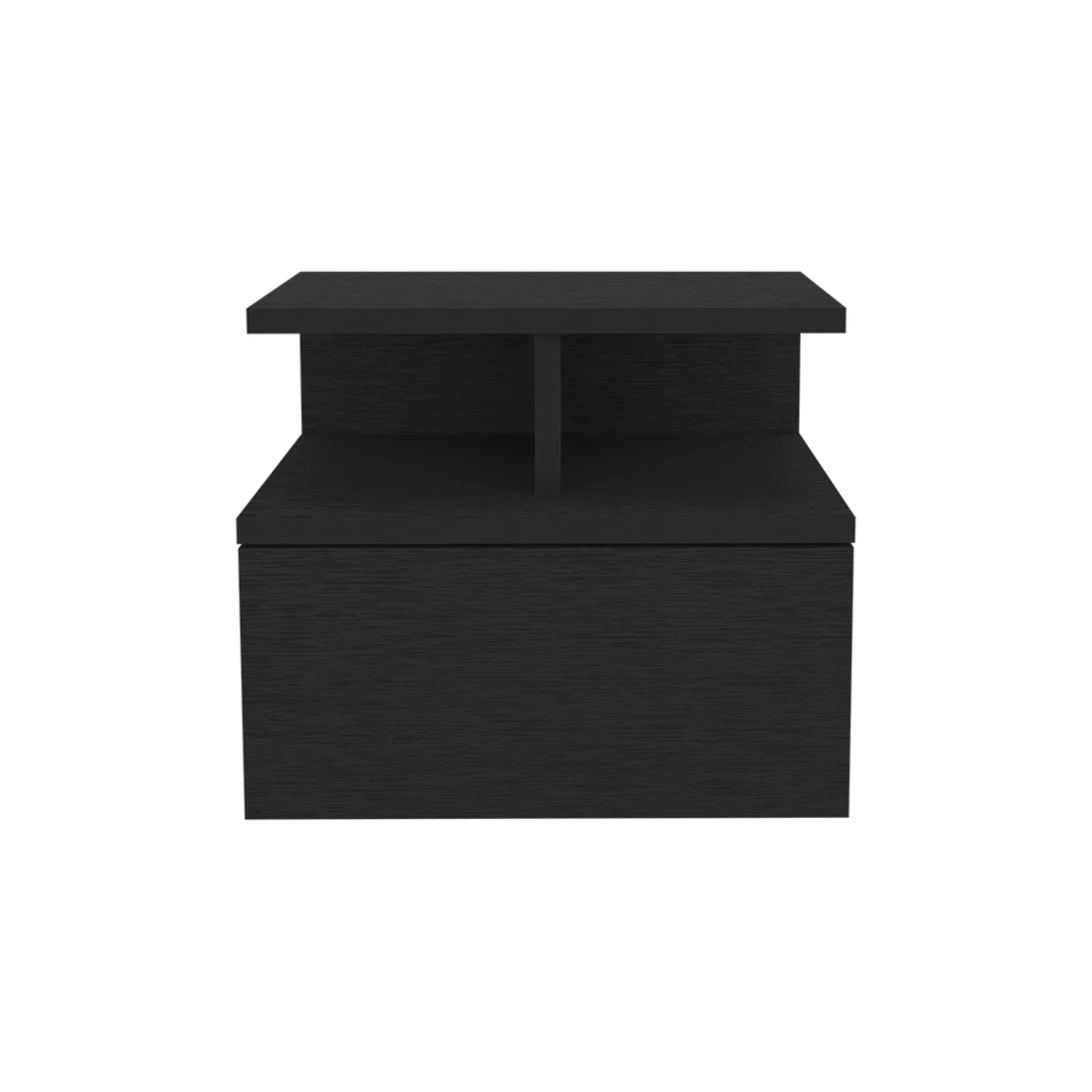 12" Black One Drawer Faux Wood Floating Nightstand