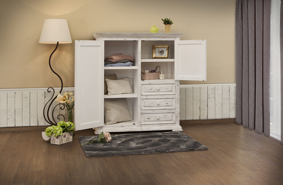 55" White Solid Wood Three Drawer Gentlemans Chest