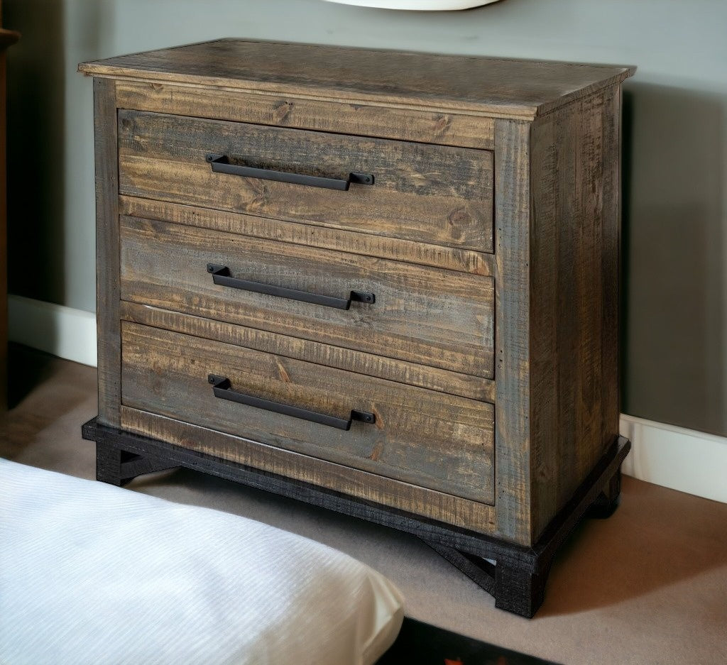 37" Gray Solid Wood Three Drawer Chest