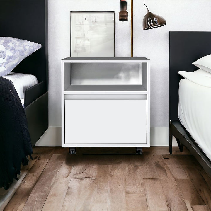 20" White One Drawer Faux Wood Nightstand