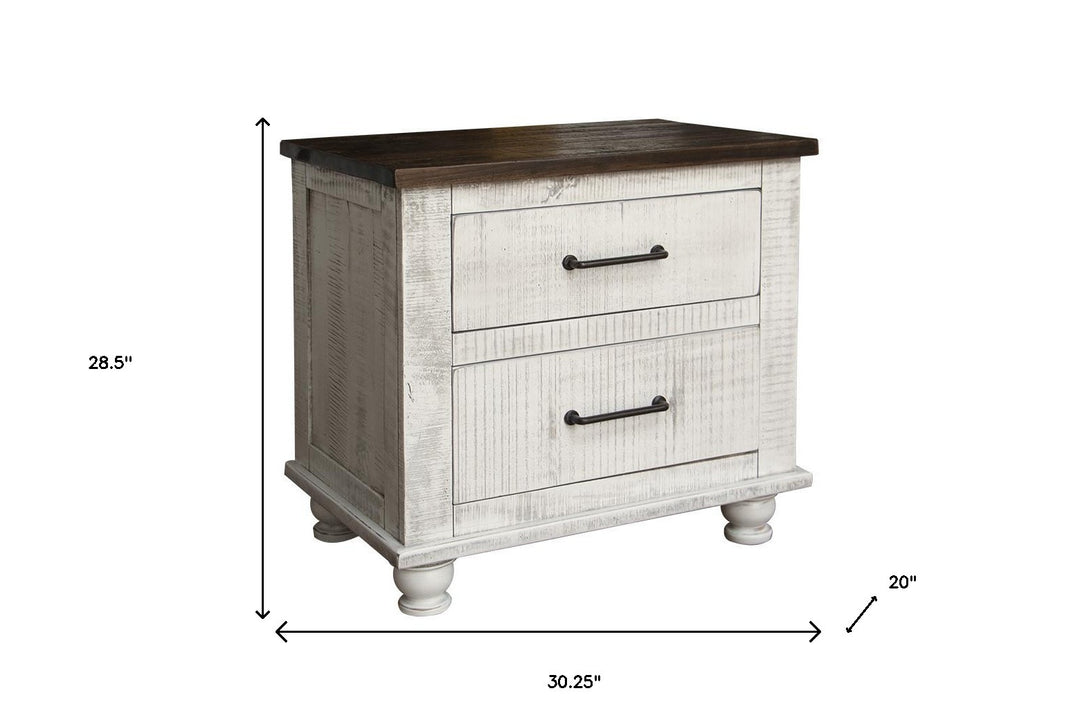 29" White Two Drawer Nightstand