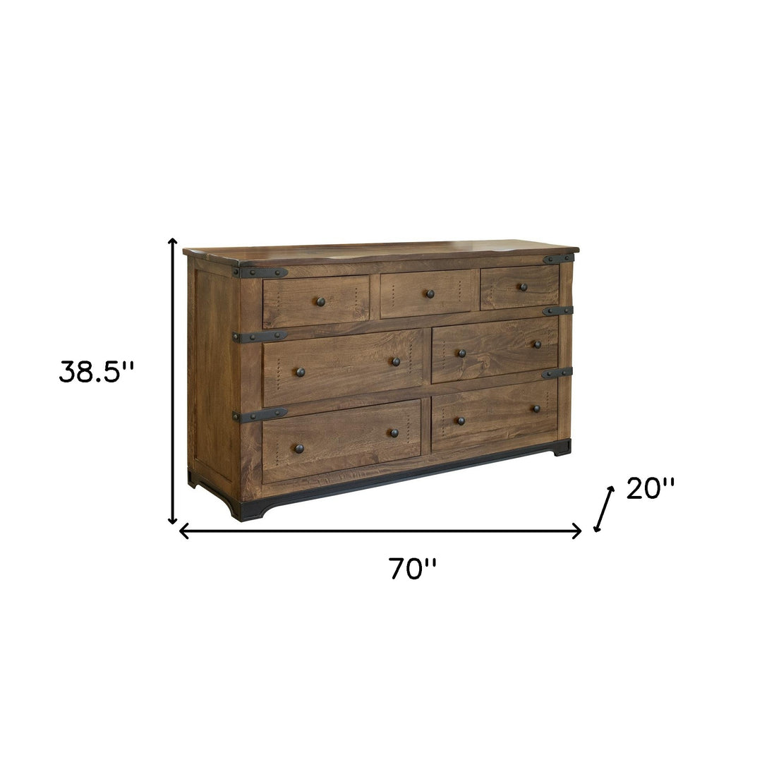 70" Natural Solid Wood Seven Drawer Triple Dresser