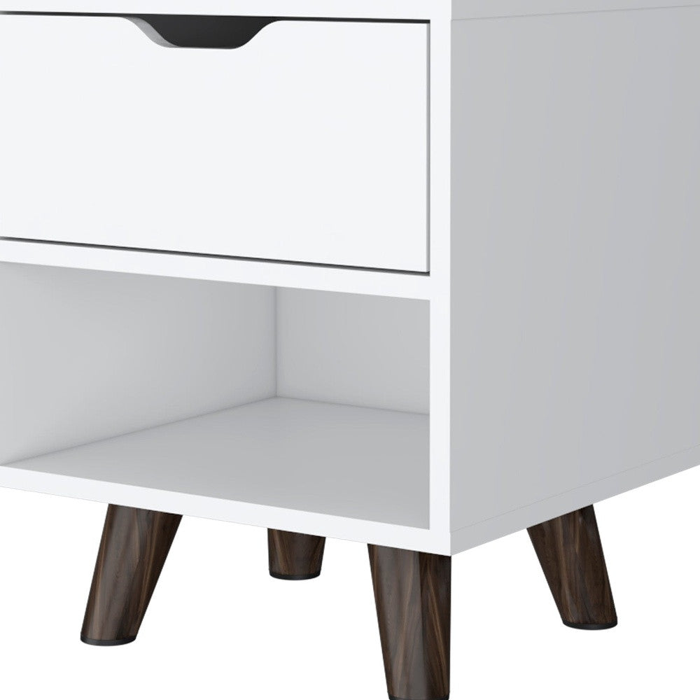 19" White One Drawer Faux Wood Nightstand