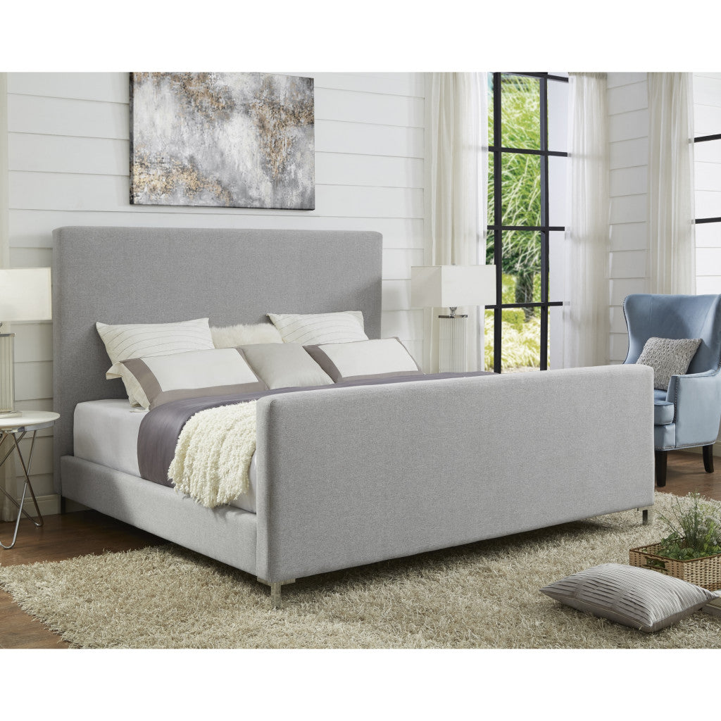 Gray Solid Wood King Upholstered Linen Bed