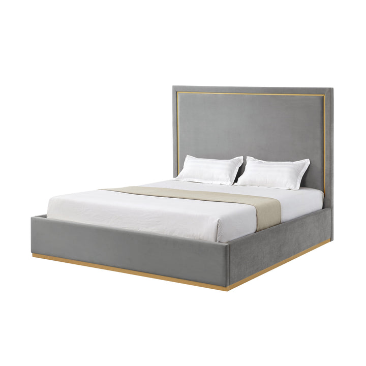 Gray Solid Wood King Upholstered Velvet Bed