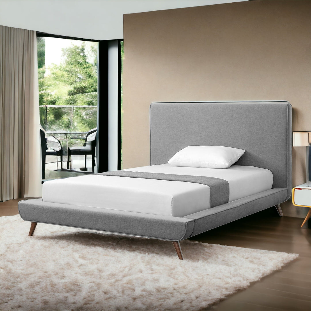 Gray Solid Wood Full Upholstered Linen Bed