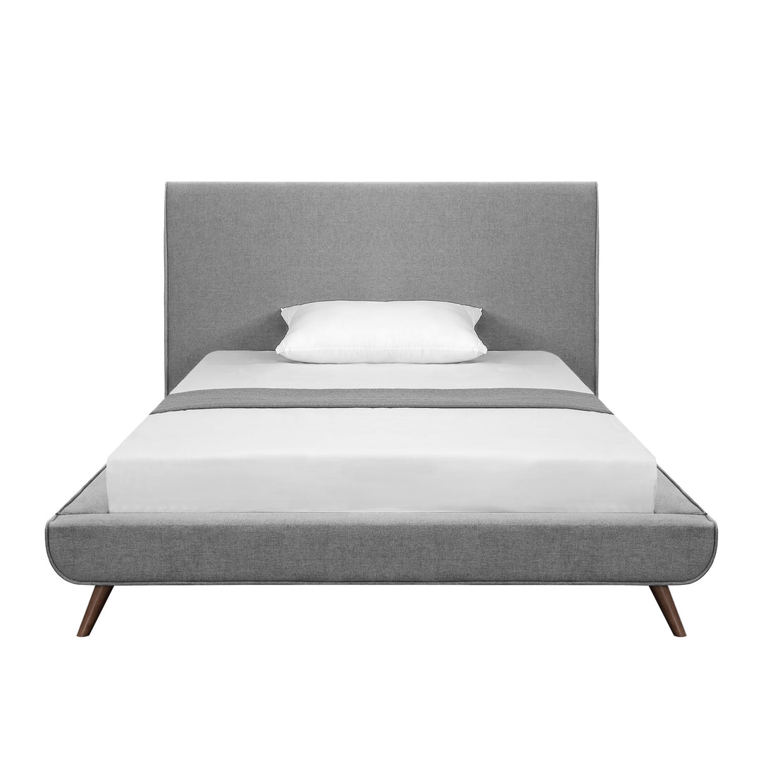 Gray Solid Wood Full Upholstered Linen Bed