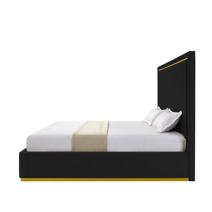 Black Solid Wood King Upholstered Velvet Bed