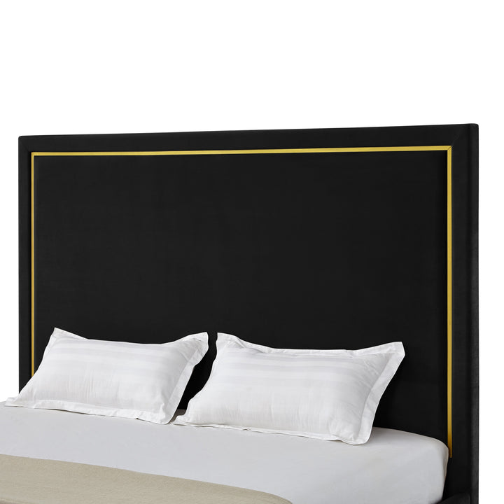 Black Solid Wood King Upholstered Velvet Bed